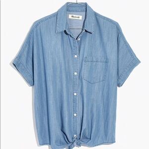 Madewell Denim Short-Sleeve Tie-Front Shirt Sz XXS